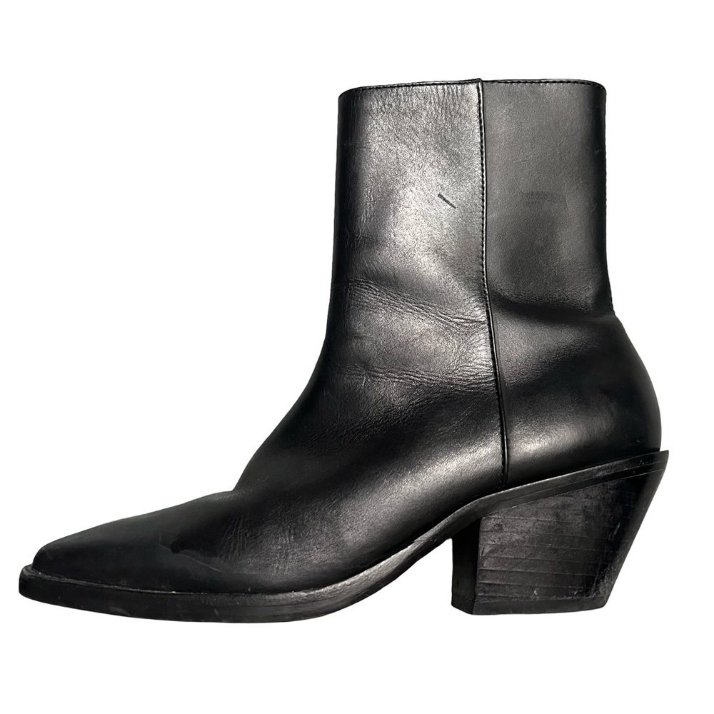 By Anthropologie Square Toe Leather Boots Size 36 Black Made In Brazil Side Zip - Picture 3 of 13